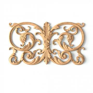 Elegant decorative overlay N-365 made of wood, carved, with a symmetrical pattern of leaves and petals