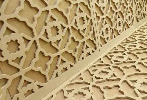 Carved decorative wooden screen with geometric ornament for modern interiors in Saint Petersburg
