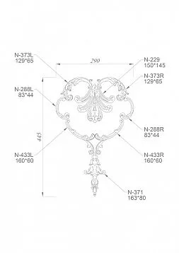 Wooden decor set C-041, consisting of eight carved appliqu&eacute;s with a floral ornament