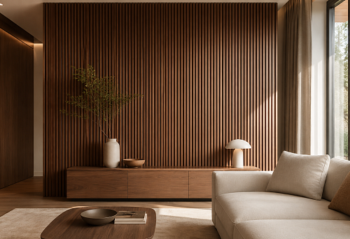 Buy veneered slat panels &mdash; wall panels for interior design