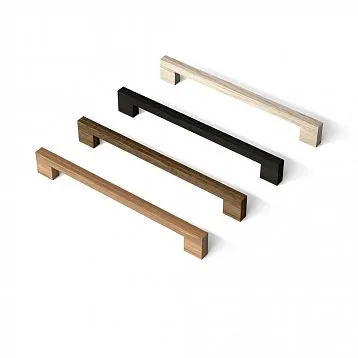 Wooden furniture handle in the shape of a bracket with natural oak texture