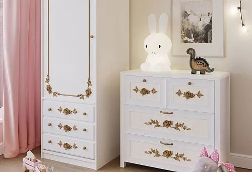 Children's wooden wall panel with carved elements and white finish