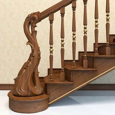 Wooden baluster L-047 для лестницы из дерева, фото готовой лестницы