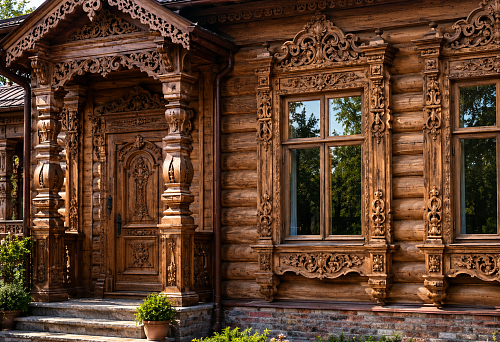 Carved wooden window, door and interior trim