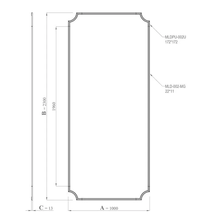 Drawing of the CPU-2-5 stucco decoration set with dimensions 1000 &times; 2300 &times; 13 mm