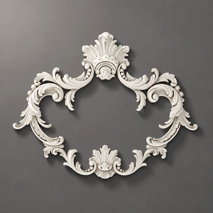 NPU-463.1 molding decoration: baroque frame with curved scrolls and botanical motifs made of polyurethane