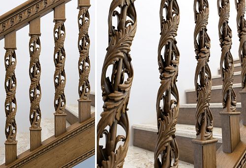Carved Spiral Balusters with Floral Ornament &ndash; Side View