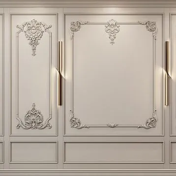 Wooden inlay with carving and moldings for furniture decoration drawing