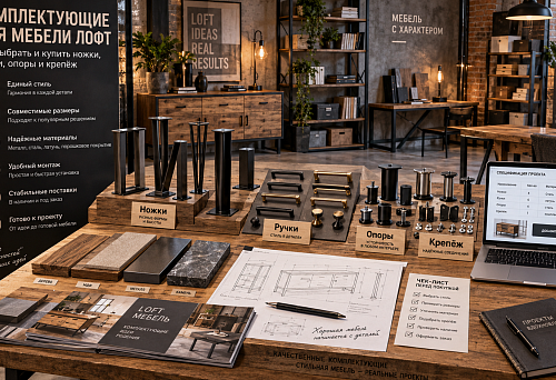 Loft-style furniture components &mdash; legs, handles, supports and fasteners