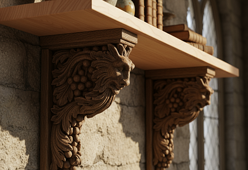 Wall-Mounted Shelf Holders with Threading and Ornamental Decoration