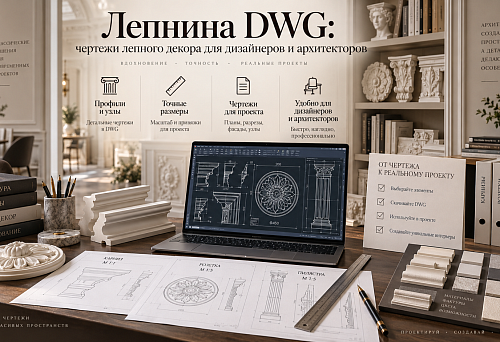 DWG drawings of stucco moldings for interior designers and architects