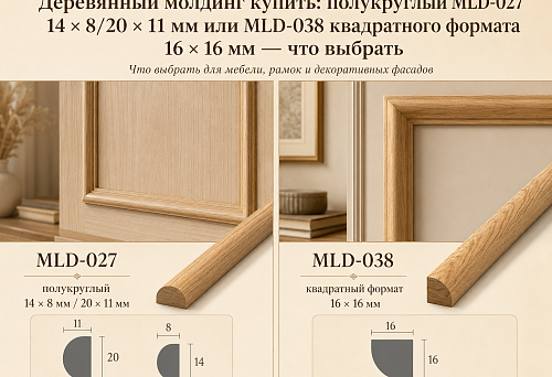 Wooden moldings MLD-027 and MLD-038 for comparing shape and sizes