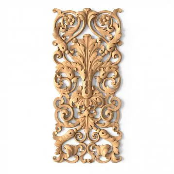 Square overlay with rounded corners made of wood, carved, with a floral pattern