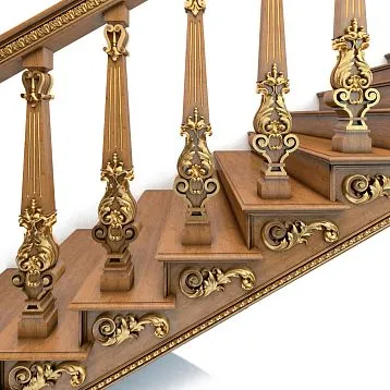 Carved wooden baluster for stairs L-010 with carved decoration and fluting