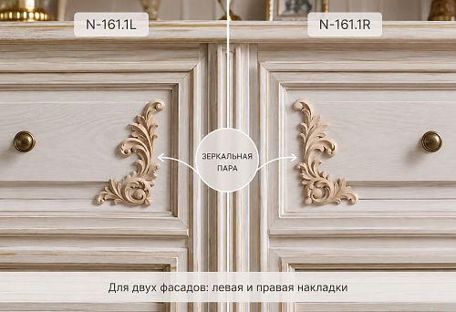 Wooden overlays N‑161.1L and N‑161.1R for two facades: a mirror pair or two identical parts