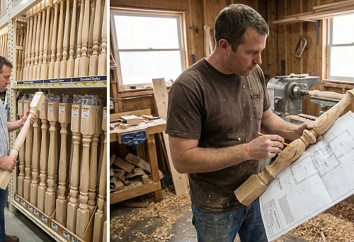 Ready-made wooden balusters for stairs &mdash; standard sizes and shapes for quick installation in a private house