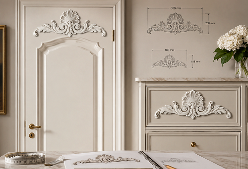 Decorative polyurethane overlay NPU-204 for doors and furniture fronts with selection of the right size