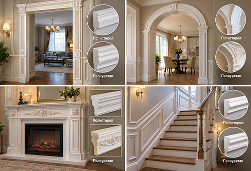 Polystyrene or polyurethane for stairs &mdash; comparison of decorative moldings and stucco for finishing the walls of a stair flight