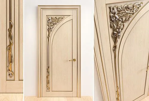 Solid wood interior door with exquisite carving and decorative inserts