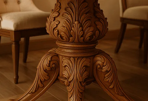 Wooden table base with rich carving, solid wood, premium frame, exquisite design, classic interior