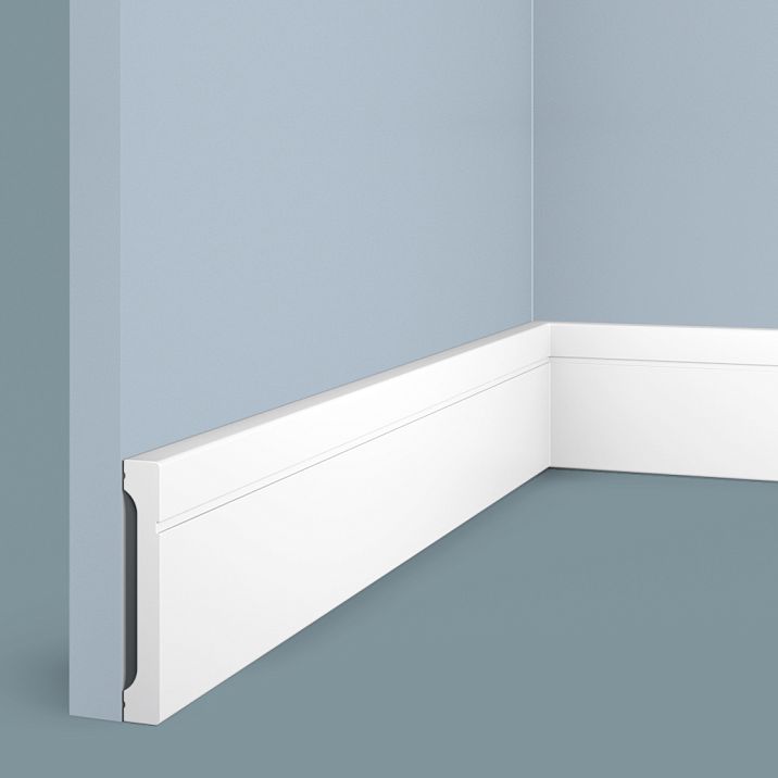 Skirting board B90V1L from polystyrene HI WOOD, 90 mm high, with rich decorative profiled relief, white color