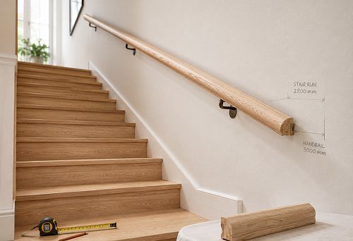 The stair flight turned out to be 2.8 m long: what changes if you order a wooden handrail PR-002 with a length of 3000 mm