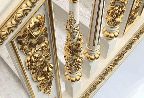 Carved Wooden Balusters and Decorative Inserts with Gilded Elements