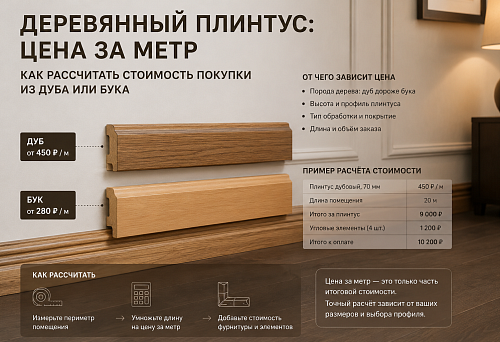 Wooden skirting board made of oak and beech with price per meter