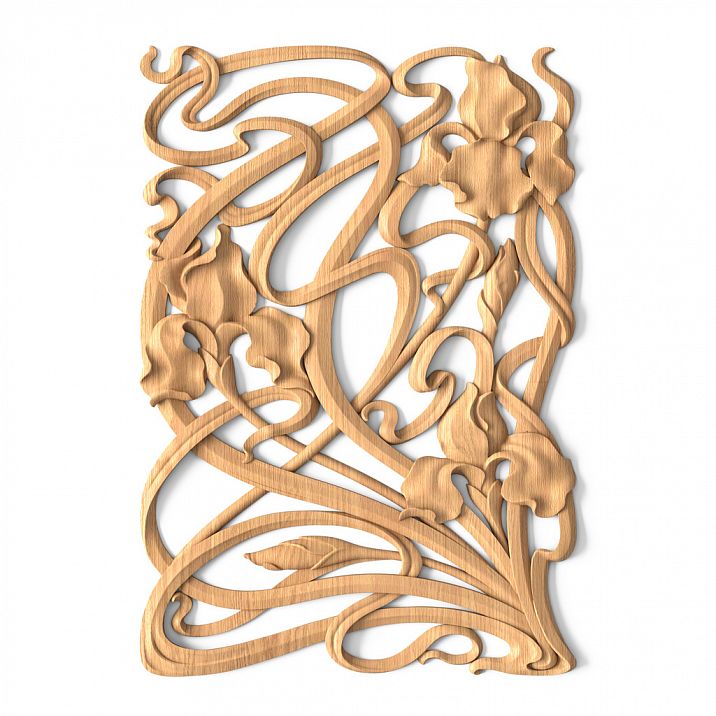 Carved overlay N-272L made of beech with wood carving in the form of leaves and flowers