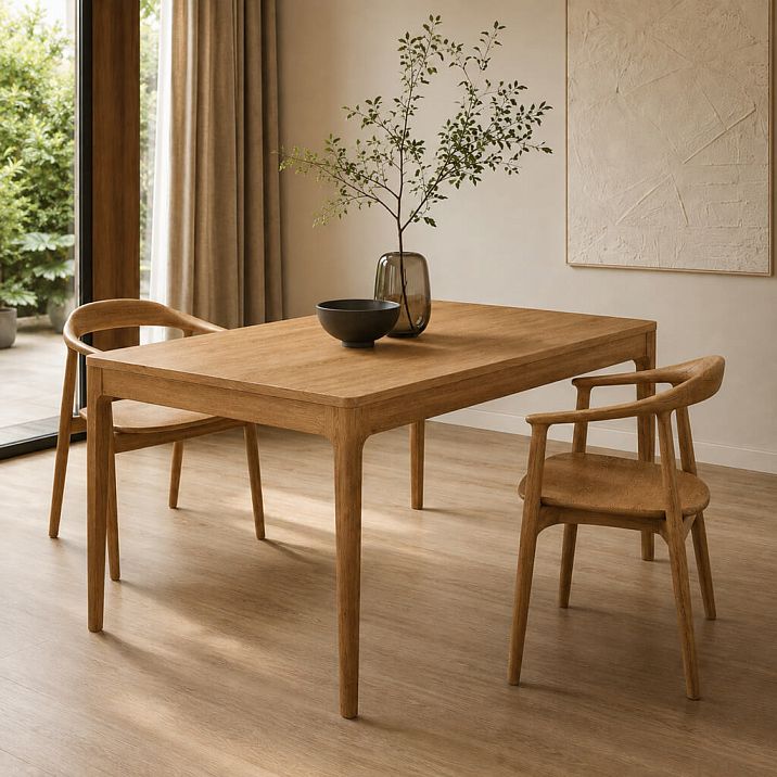 Norton 002-009 table and Hans 004-002 chair-armchair made of natural wood in a modern design.