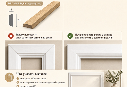 Painted frame made of MLD-064 molding with a uniform profile and neat corner joints