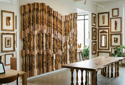 Gallery Space 2026 with a Decorative Wall of Wooden Balusters