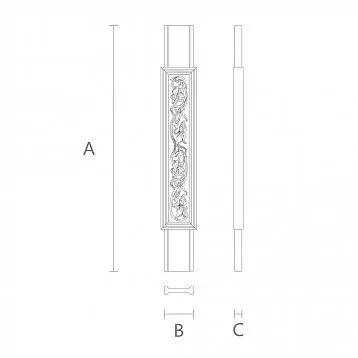 Flat wooden baluster L-093.1 with carved iris pattern