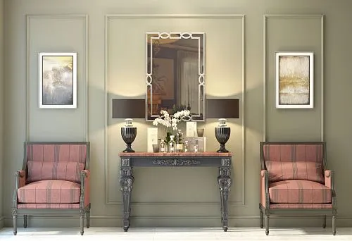 Coffee table made of natural wood with carving in a classic interior