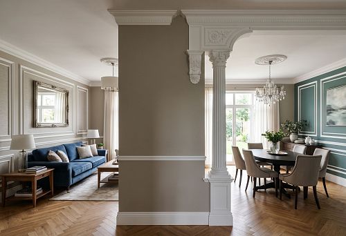 Zoning interior with stucco decor: how to divide a room using moldings and polyurethane elements