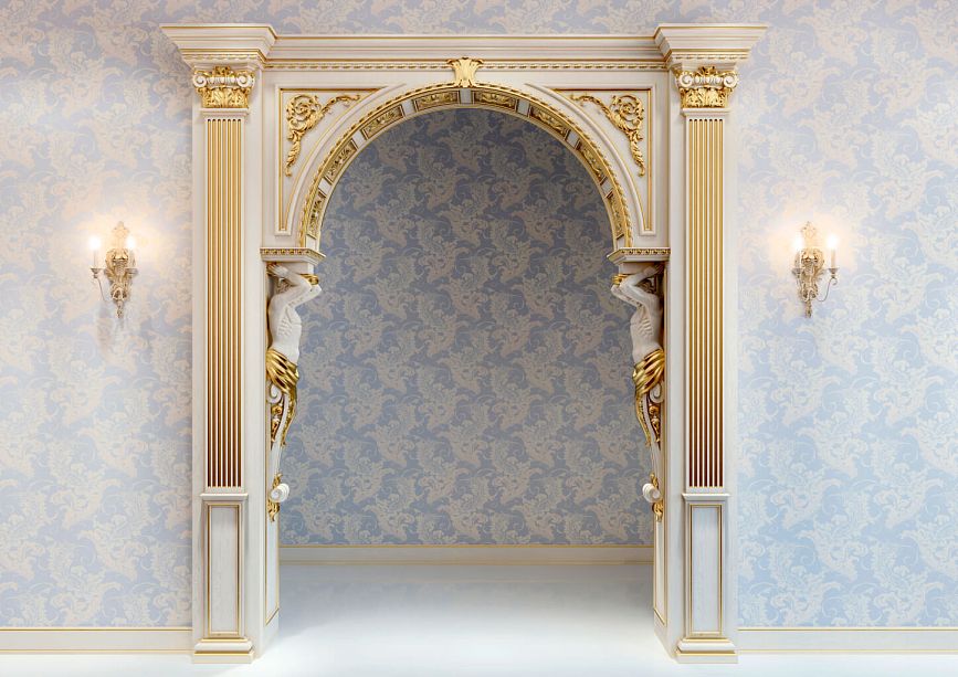 Wooden portal PRT-004 in Baroque style with massive carved atlantes