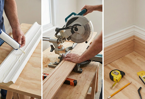 Applying mounting adhesive to the molding before installing the decorative element on the wall