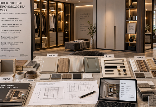 Components for cabinet production in a unified furniture system