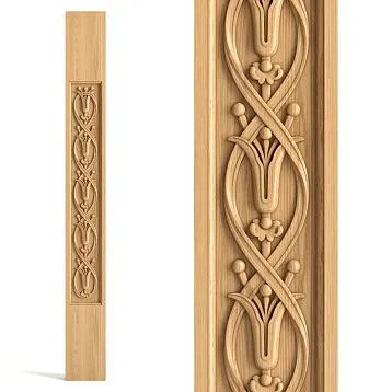 Flat wooden baluster with carved inlay in Art Nouveau style L-100.01