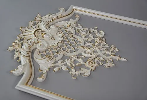 Elegant three-dimensional pattern with polyurethane elements and gilded details in classic style.