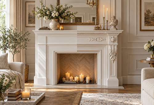 Polystyrene or polyurethane for a faux fireplace &mdash; comparison of decorative moldings, overlays and stucco for a fireplace surround