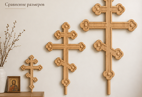 Orthodox eight-pointed cross IKN-008 made of wood in sizes 168, 379 and 632 mm