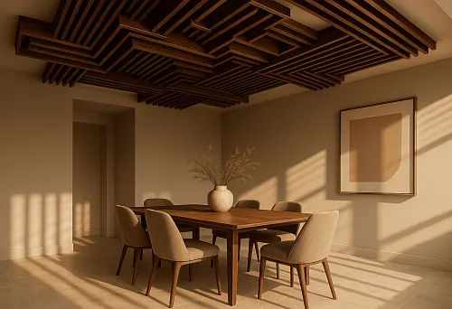 MDF veneered rails on the ceiling &mdash; a modern solution with natural beauty