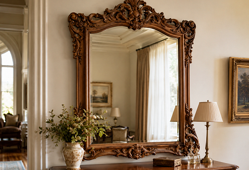 Solid wood mirror frame: carved framing for interior