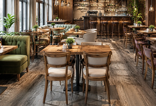 Buy furniture for cafes and restaurants: how to assemble the STAVROS seating area from tables, chairs, and bar furniture