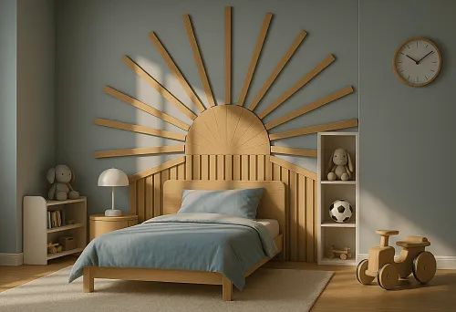 MDF strips in children's room design with accent wall focus