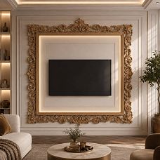 Carved frame RM-015-1 for a mirror, picture, or TV in a classic bedroom.