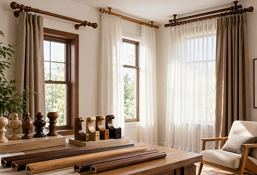 STAVROS wooden curtain rod in a living room interior
