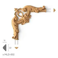 Wooden corner decorative element MLD-2U-1.1, carved corner molding decor