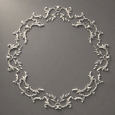 Oval stucco decoration CPU-068 made of polyurethane, 1325&times;1325&times;18 mm, with elegant rococo-style floral ornament